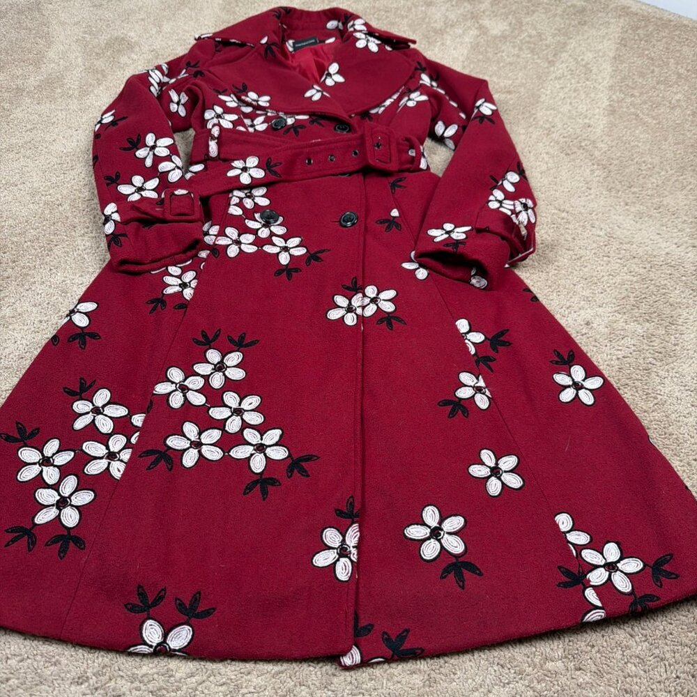 Voodoo Vixen Burgundy Floral Trench Coat - Picture 2 of 10
